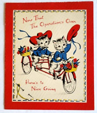 Vintage 1940s Two Kittens Cats On Bicycle Built For Two Norcross Get Well Card picture