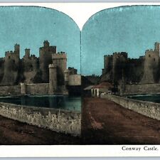 c1900s Conwy Castle Wales Ancient Medieval Fort Stereoview Conway Stone Wall V38 picture