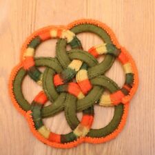 Vintage Celtic Knot Green & Orange Cloth Trivet picture
