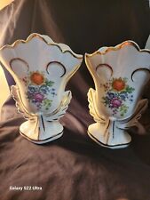 Two Antique Hand Painted Porcelain Vase from Belgium Height 10 7/8 Tall picture