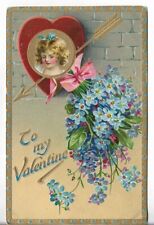 VTG Valentine Postcard - Tuck's To My Valentine Girl Inside Heart Blue Flowers picture