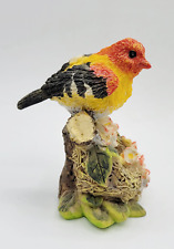 Vintage Resin Multicolor Bird on Branch Figurine With Flowers and Eggs Nest picture
