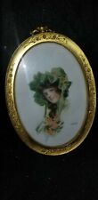 ANTIQUE 1907 HAMILTON KING PRINT OF LADY ORNATE METAL FRAME picture
