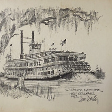 Postcard LA New Orleans STEAMER NATCHEZ 1976 ARTIST DON DAVEY Art Print Sketch picture