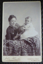 Rare & Unusual Antique Cabinet Photo of Lady, Baby Boy & Football, Plymouth 1888 picture