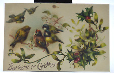c1910 - Best Wishes for Christmas - Mistletoe/Birds - Embossed Unposted Postcard picture
