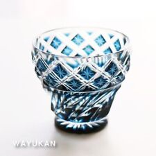 Satsuma kiriko Free cup Glass Indigo color φ80×H73 125cc Handmade Made in Japan picture