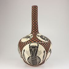 Native American Acoma Pottery Polychrome Checkerboard Long-Neck Pot, Emma Chino picture
