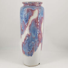 Vintage studio art pottery mauve blue glazed tall vase picture