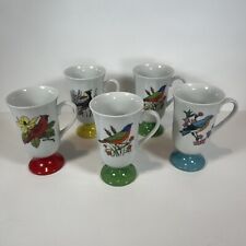 Set Of 5 Vintage Fred Roberts Song Bird Pedestal Irish Coffee/Tea Mugs Cups picture