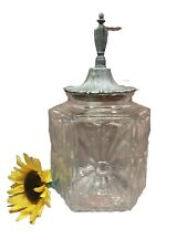 Atq Octagon hand blown molded Glass Jar With Pewter Lid-early 1900's/Victorian picture