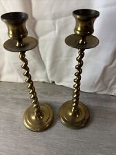 Amazing Unique Pair of Vintage MCM BRASS CANDLESTICK CANDLE HOLDERS SPIRAL SWIRL picture