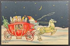Postcard Vintage Christmas Santa Claus Elf Carriage Horse Presents picture