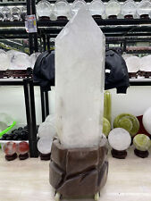 440LB TOP natural clear quartz obelisk crystal high-quality wand point +Stand picture