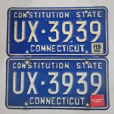 1981 CONNECTICUT LICENSE PLATE PAIR 🔥FREE 📬🔥 UX 3939 ~ VINTAGE REPEATING #s picture