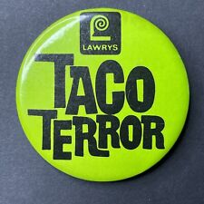 Vintage 1980s Lawry's Restaurant TACO TERROR Lime Green Pinback Button picture