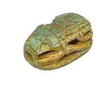 Carved Egyptian Faience Scarab Beetle Hieroglyphics Bead picture