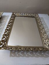 Vintage MCM Ornate Mirrored Long Rectangle Vanity Dresser Tray Mirror 15