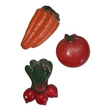 Three-piece Vintage MCM Chalkware Vegetable Wall Decor Tomato Carrots Radishes picture