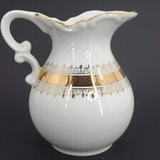 Andre Richard White Pitcher 24K Gold Edge Accents Porcelain Scalloped Edges picture