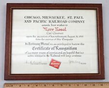 1955 Framed Milwaukee Road Retirement Certificate for Car Cleaner Mary Nosal picture