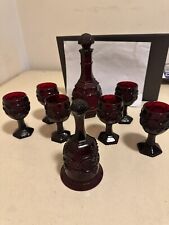 Vintage Avon 1876 CAPE COD Collection Ruby Red 6 Goblet  One Decanter And Bell picture