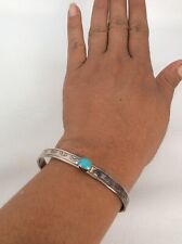 Native American Navajo Sterling Silver Turquoise Stamp Cuff Bracelet picture