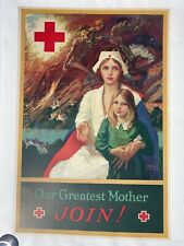 Vintage WWI 1917 Red Cross Recruitment Poster Greatest Mother Linen Back Poster picture