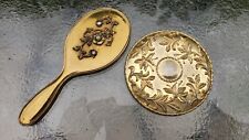 Vintage Gold Color Brass Compact Purse Mirror & Handheld Ornate Vanity Antique picture