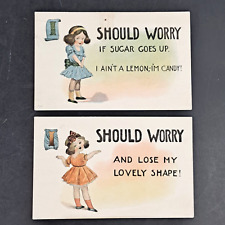 ANTIQUE WW1-ERA 2-PC POST CARD SHOULD WORRY COMIC POSTCARD W/ WRITING - UNPOSTED picture