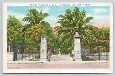 Postcard Key West, FL Main Entrance to US Naval Station, Advertising 1945, A542 picture