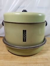 VINTAGE LARGE 5 PIECE 1960'S AVOCADO GREEN MCM METAL PIE & CAKE CARRIER picture