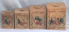Set of 4 Vtg Wooden Nesting Canisters w/Handpainted Roosters & Floral Design picture