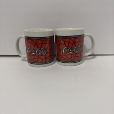 gibson coca cola coffee mugs stained glass 1996 set of 2 picture