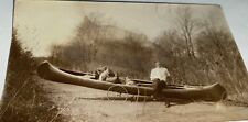 Rare Antique Outdoor American Man & Canoe on Wheels & Bags Snapshot Photo US picture