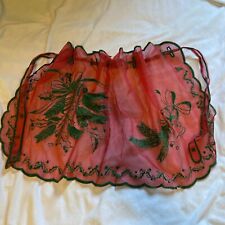 Vintage Holiday Half Apron Sheer Red With Green Felted Christmas Bells Design picture