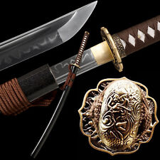 HandMade Brown Katana Sword Real Clay Tempered T10 Steel Razor Sharp Real Hamon picture