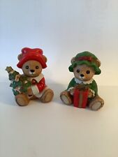 Pair of Vintage Homco Christmas Bear Figurines picture