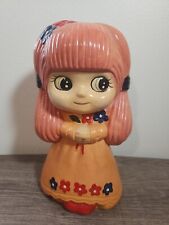 Vintage Ceramic Hippie Girl Bank 70s Cute Red Head picture