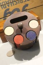 Vintage Antique Wood Poker Chip Caddy Round Carousel picture