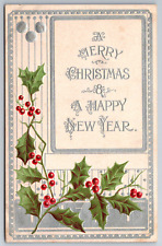 Vintage Postcard Christmas and New Year Silver Holly c1907 Divided Back picture