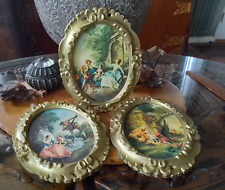 3 vintage Renaissance romance scenes prints. Plastic frames picture
