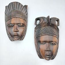 Vintage Set Of 2 Ebony Wood Carved African Masks picture