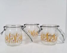 3 Pc Set Vintage ARC France Glass Canister Wheat Print Bail Lid 3/4 Liter picture