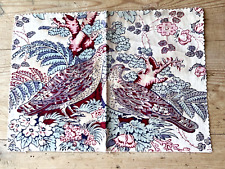 Antique French Madder Block Print 1815 Floral Birds Fabric Rare Remnant picture