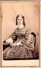 Woman in Curls with Plaid, Dress, CDV Photo, c1860s #1978 picture
