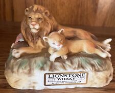 Lionstone Whiskey Decanter 1977 Porcelain Wildlife Lion and Cub 4”  picture