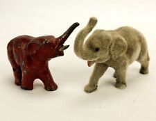 Unmatched Pair of Elephant Figurines, Flocked Plastic & Painted Metal, #ELP-04 picture