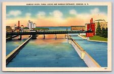 Oswego river Canal locks New York linen Postcard picture