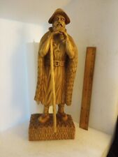 Vtg Hand Carved Wooden Old Man Figure W/ Staff. Signed Petisor, N Romania 1993 picture